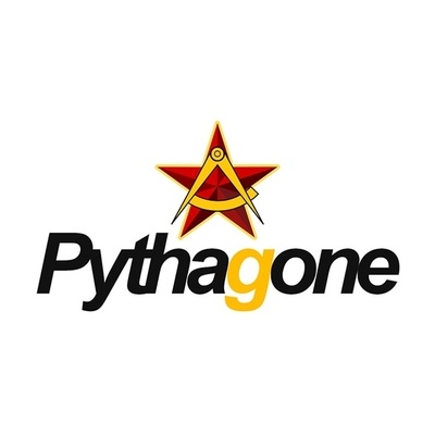 Pythagone : Logo étoilé à 5 branches avec un compas ouvert.